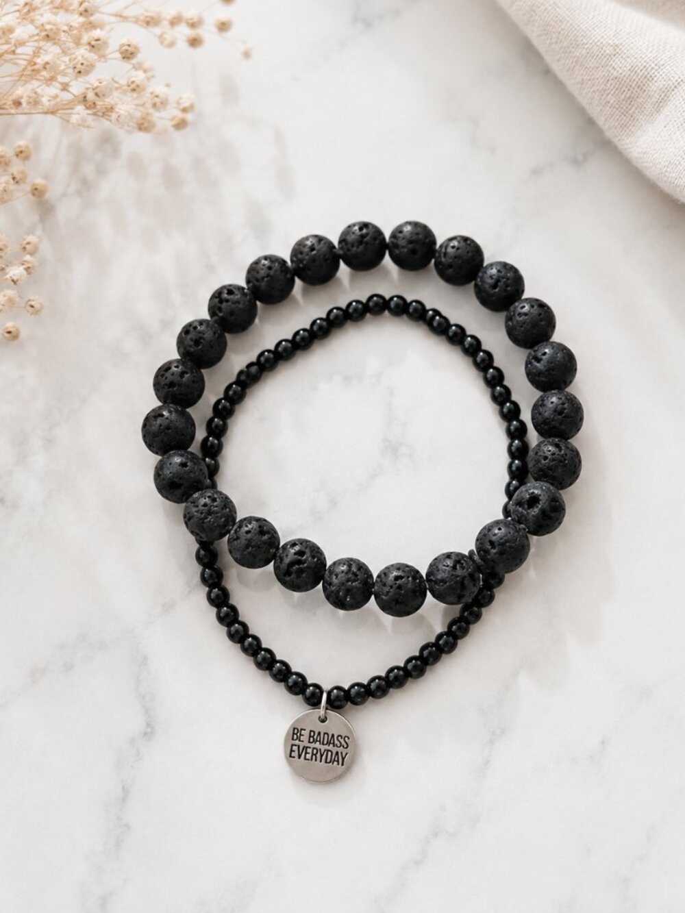 You Are Enough Bracelet Set | Lava Stone and Black Bead Be Badass Everyday|